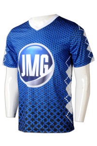 T1045 Personal design men's short-sleeved small V-neck sublimation T-shirt Custom geometric white neckline contrast color Sublimation garment factory